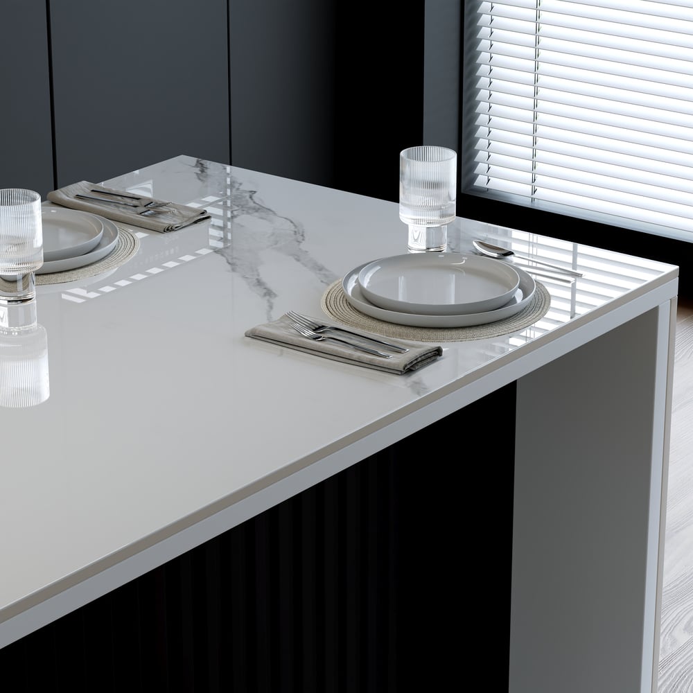 Modern 72" Glossy Sintered Stone Top Kitchen Island with Storage, White & Black window image