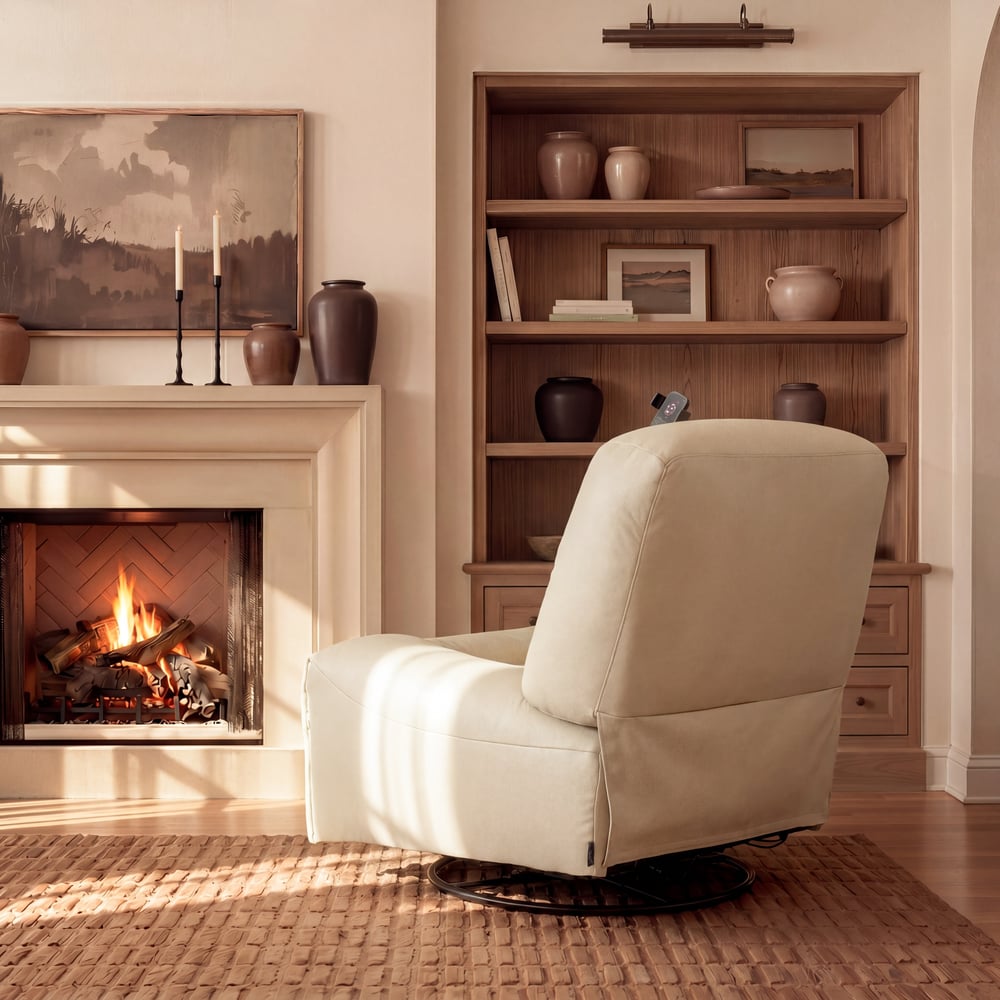 Genuine Leather Power Swivel Rocker Recliner Accent Chair with Phone Holder window image