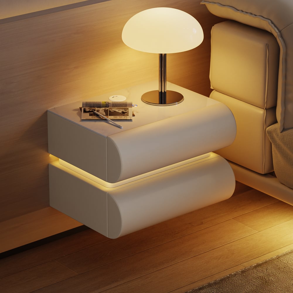 Humply Floating Leather 2-Drawer Smart LED Nightstand with Sintered Stone Top window image