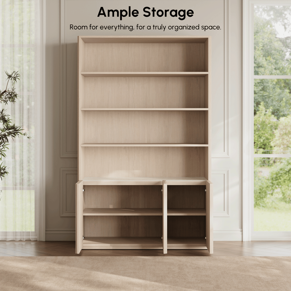 Aura 120cm Boekenkast van Essenhout met Gegroefde Details en Blad van Sintersteen Vensterafbeelding