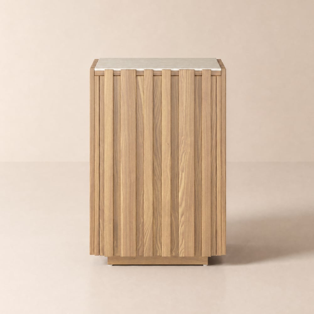 Aura Ash Wood Fluted Natural Side Table with Sintered Stone Top window image