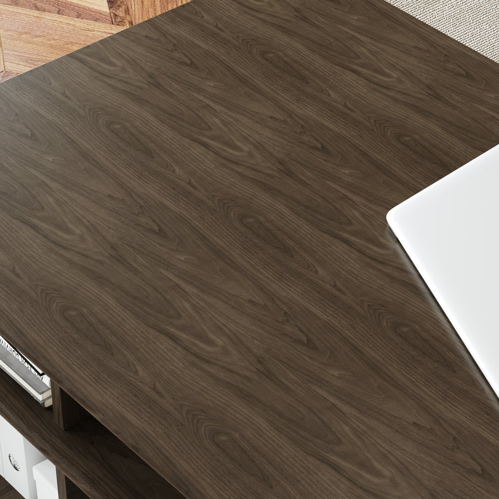 64" Houten bureau met 6 laden Vensterafbeelding