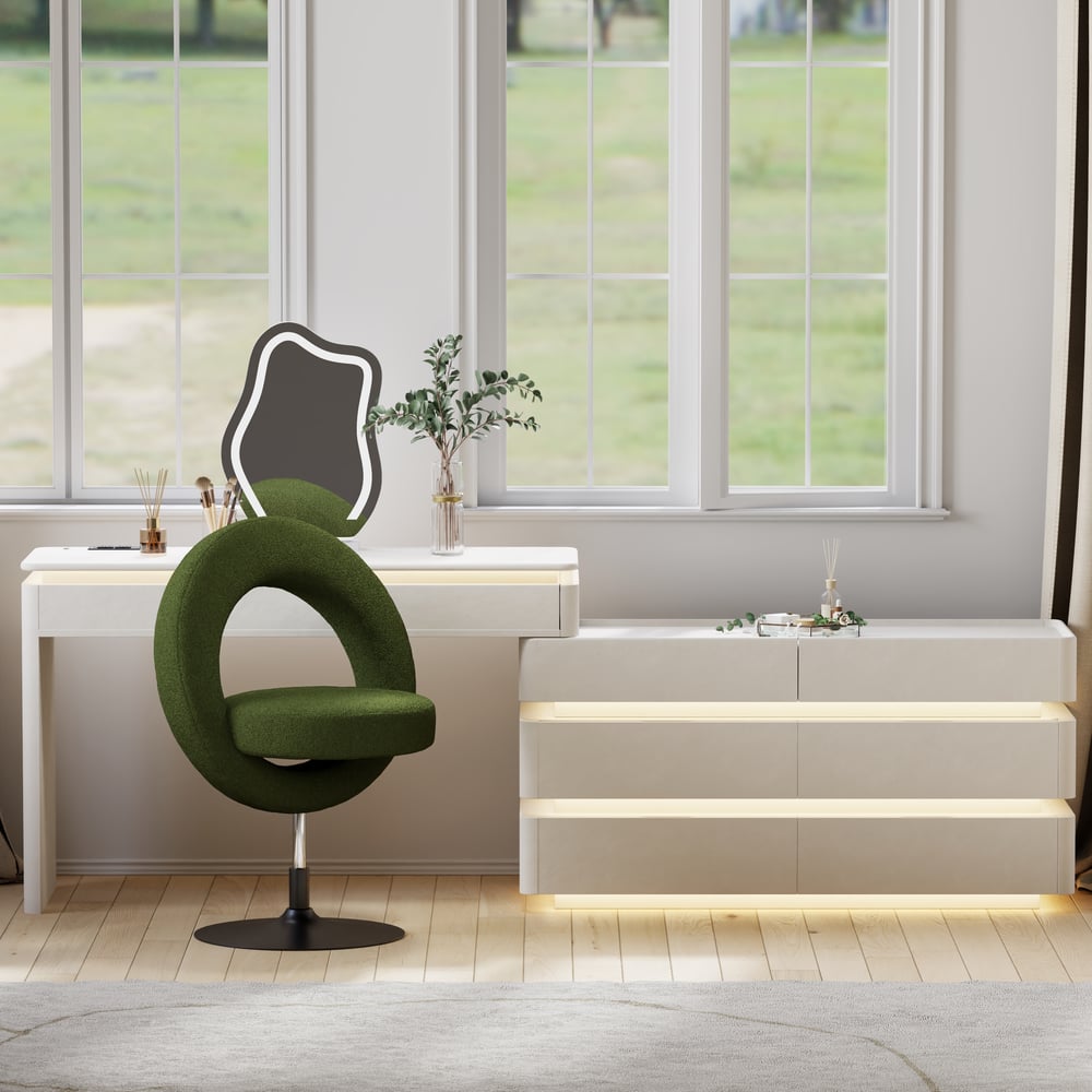 Modern Bouclé Adjustable Vanity Stool with Backrest window image