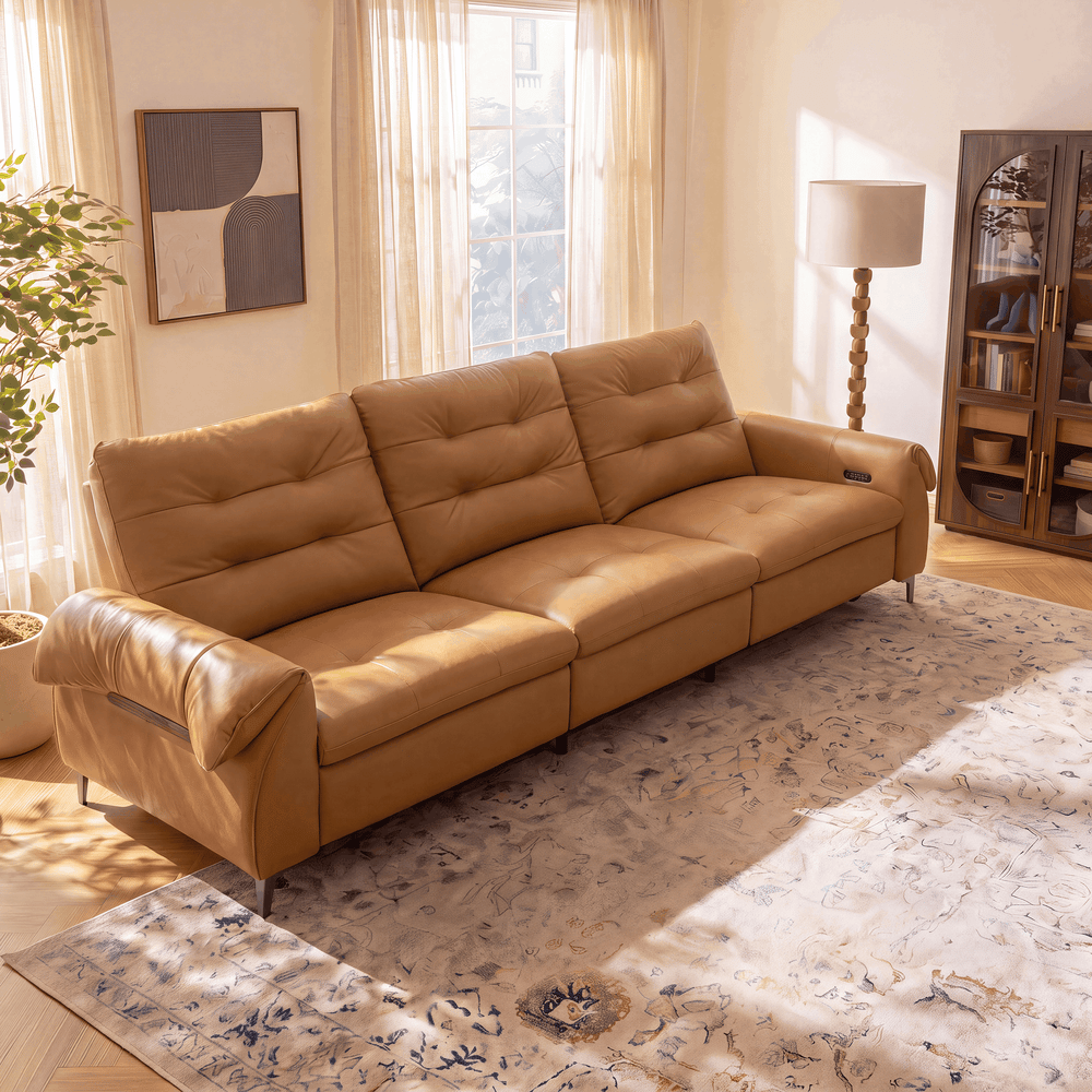 118" 3-Seater Genuine Leather Power Reclining Sofa with USB & Type-C window image