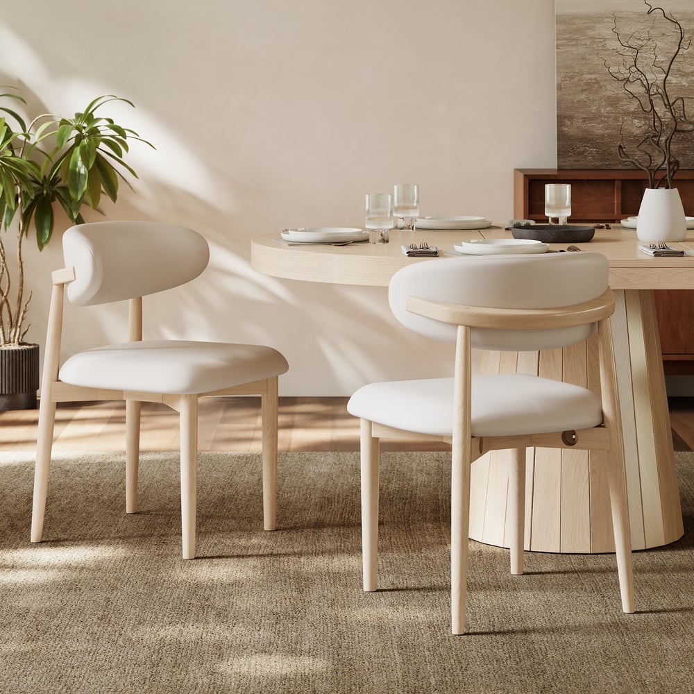 Chaise de salle à manger moderne en cuir PU blanchi avec pieds en bois d'hévéa, 1 pièce image de fenêtre