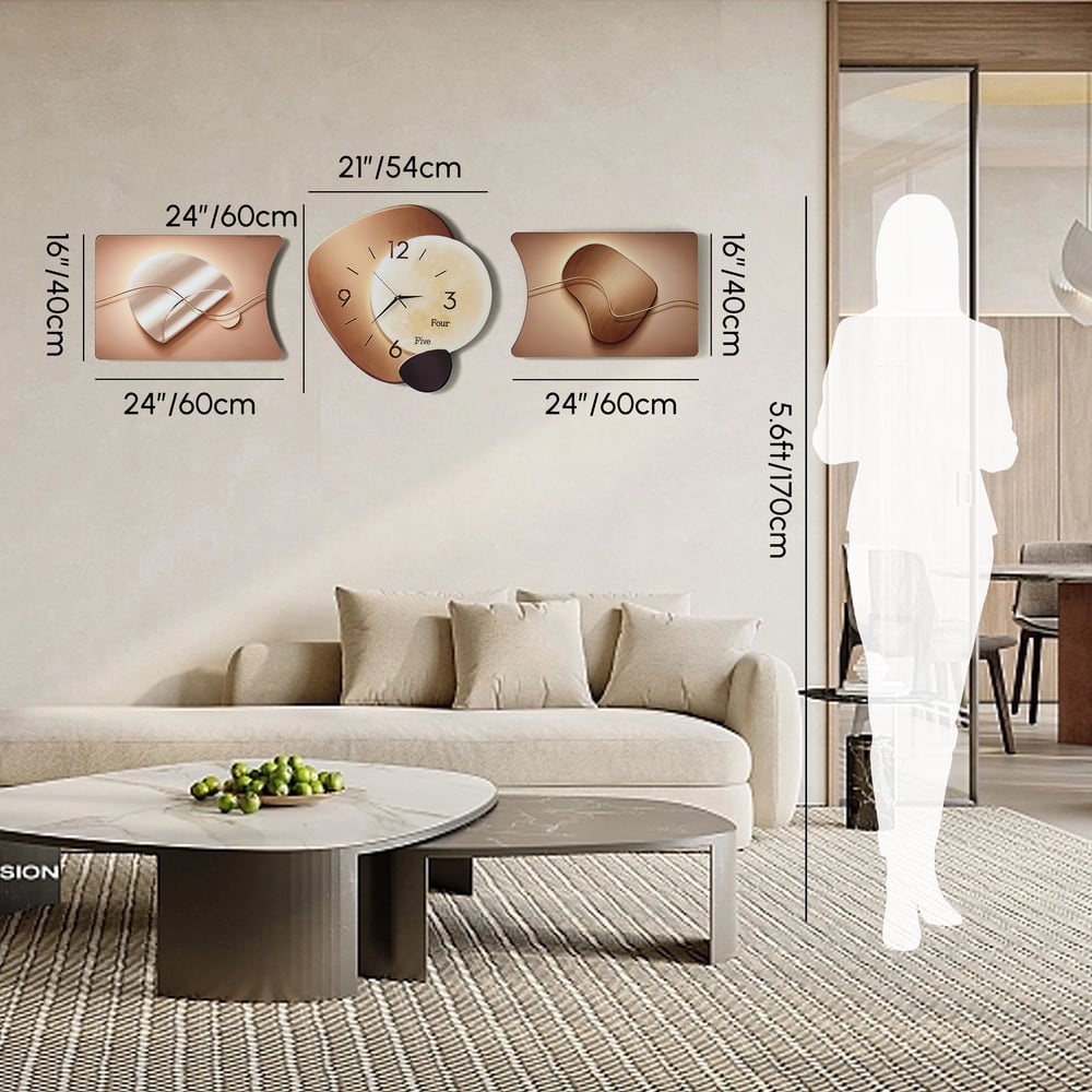 3-Piece Pebble-Shaped Battery-Operated Wall Clock with Acrylic and MDF Panels weights dimensions image