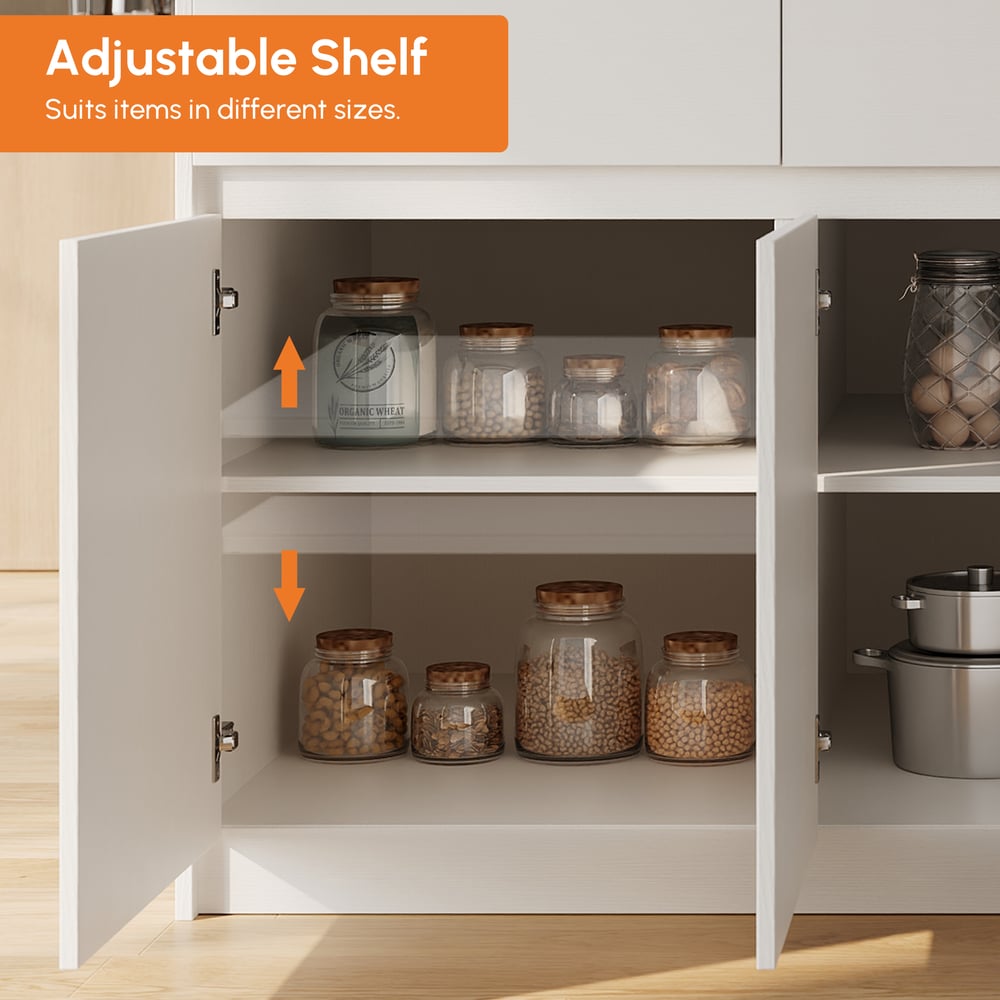 Modern 81"-112" Sintered Stone Kitchen Island with Drawers & Doors, White window image