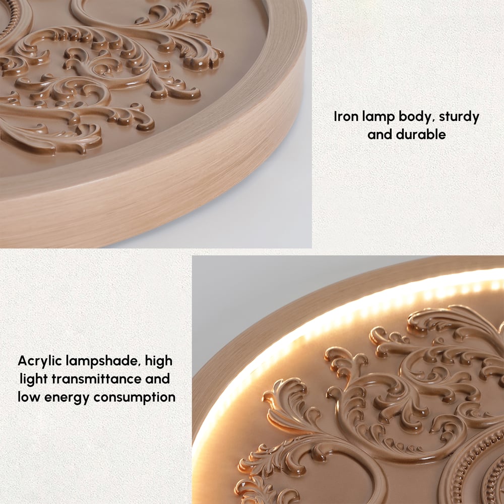 Plafonnier encastré LED français élégant en résine naturelle sculpté en 3D avec 3 modes dimmables image de fenêtre