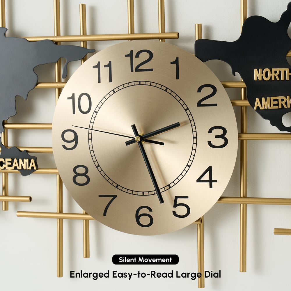 Reloj de Pared de Metal Grande de 116cm con Diseño de Mapa Decorativo Silencioso y Creativo para Sala de Estar Imagen de ventana