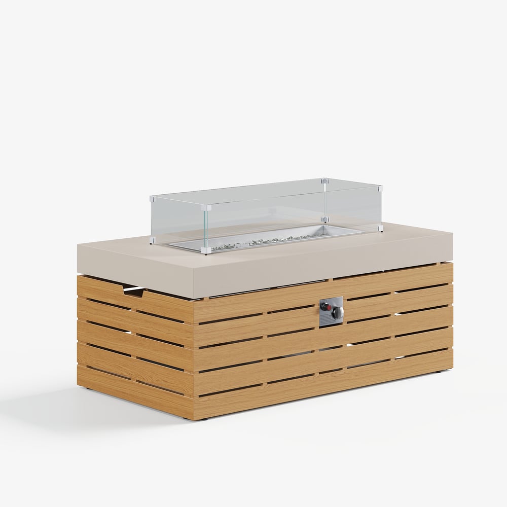 Tevara Outdoor 47" Propane Smokeless Aluminum Rectangular Fire Pit Table in Sand window image