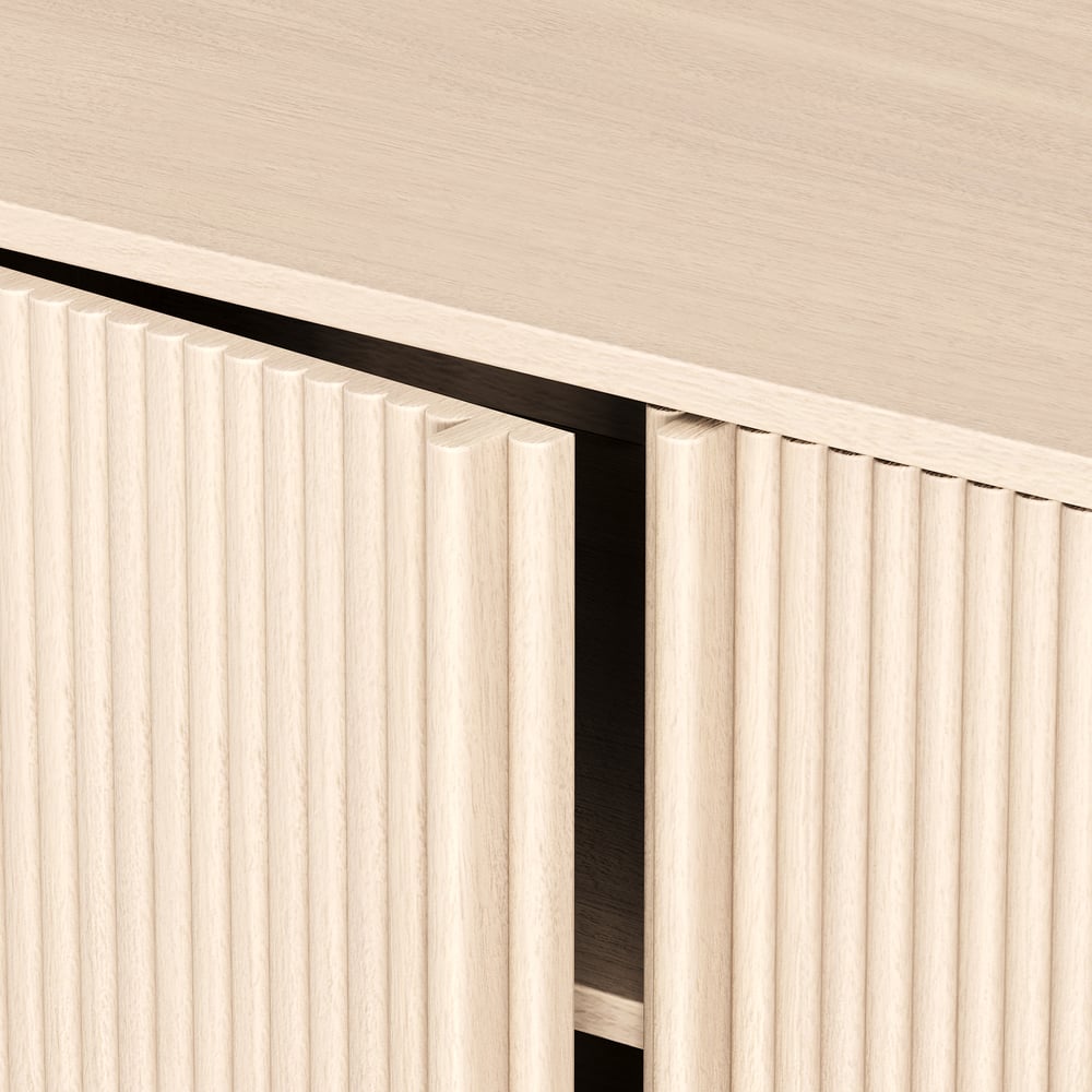 80" Solid Wood Fluted Whitewash TV Stand with Cabinets window image