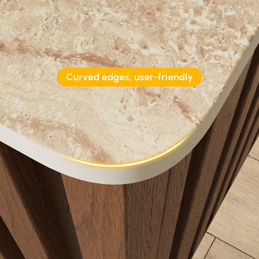 Aura 36" Bathroom Vanity with Light Ash Wood Slatted Panels Faux Travertine Top window image