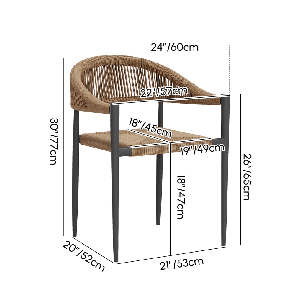 Aluminum Stackable Patio Dining Chair Dark Gray Set of 2 weights dimensions image
