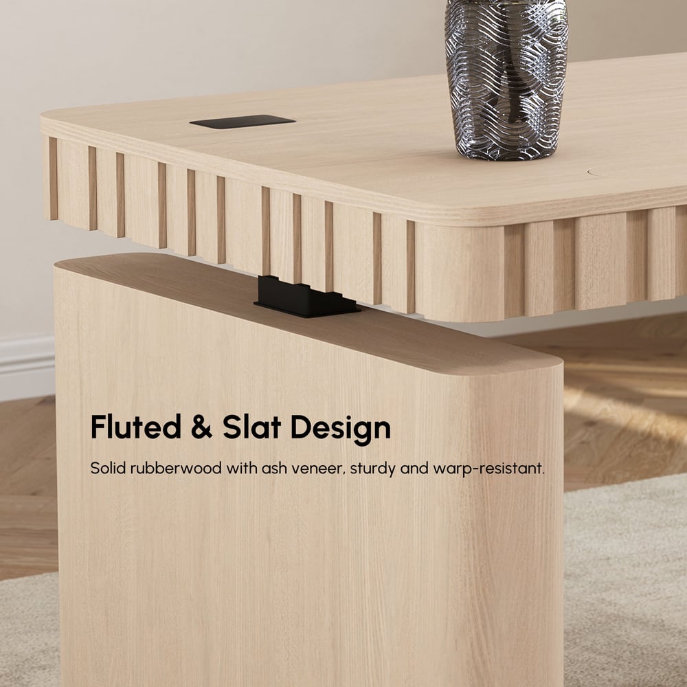 Aura 160 cm Whitewash Fluted Electric Adjustable Standing Desk window image
