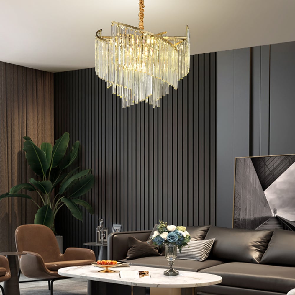 Spiral Art Modern 10-light Crystal Chandelier with Adjustable Chain in Gold window image