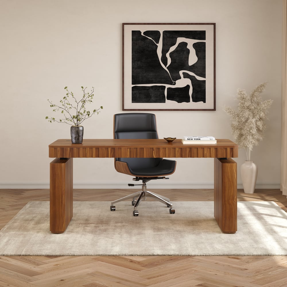 Aura 63" Walnut Fluted Electric Adjustable Standing Desk window image