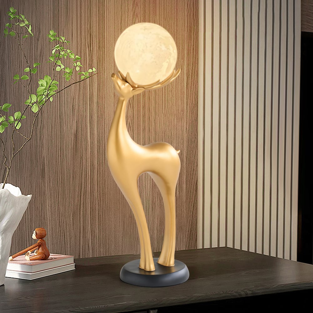 Lampadaire moderne en résine en forme de cerf avec télécommande – 76 cm de hauteur avec boule lumineuse image de fenêtre