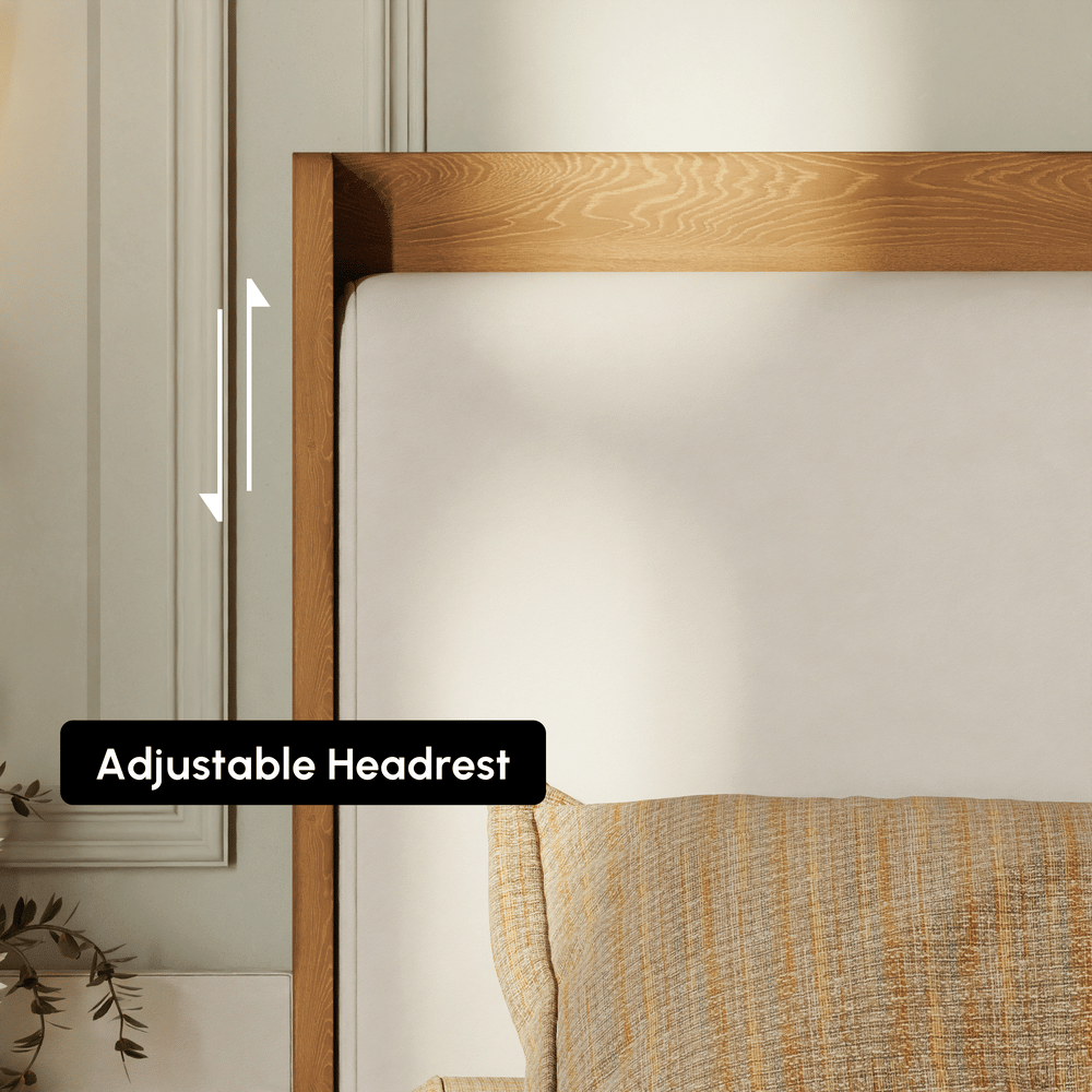 King Solid Wood Bed with Leather Extended Headboard & Floating Smart Nightstand Set window image