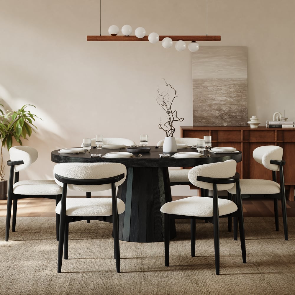 Modern Boucle Dining Chair with Black Rubber Wood Legs, 1 Piece window image