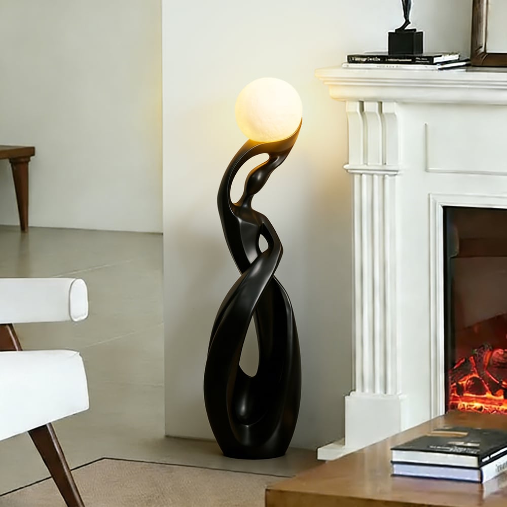 815mm Abstract Black Sculpture Lamp with LED Ball, Touch & Remote Control, Rechargeable window image