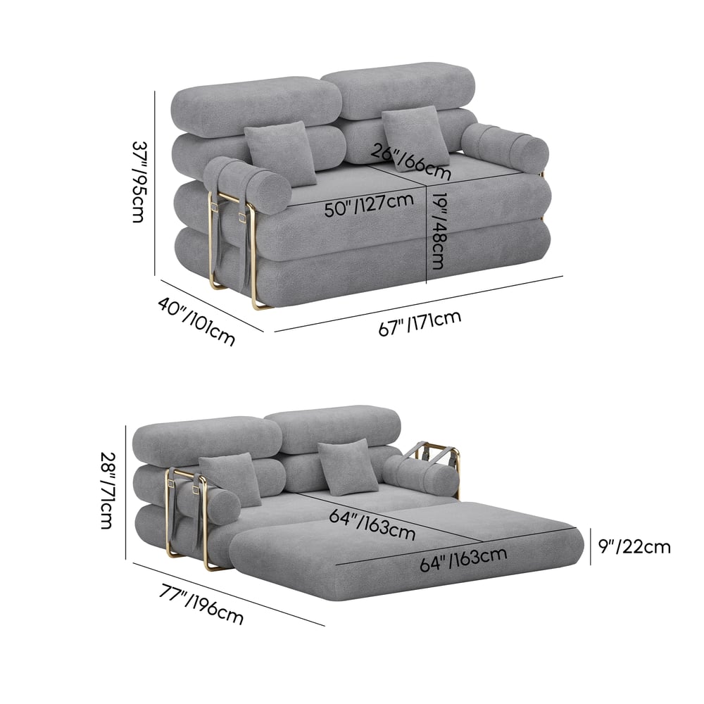 67" Full 2-Seater Chenille Velvet 4 in 1 Futon Convertible Sleeper Sofa weights dimensions image