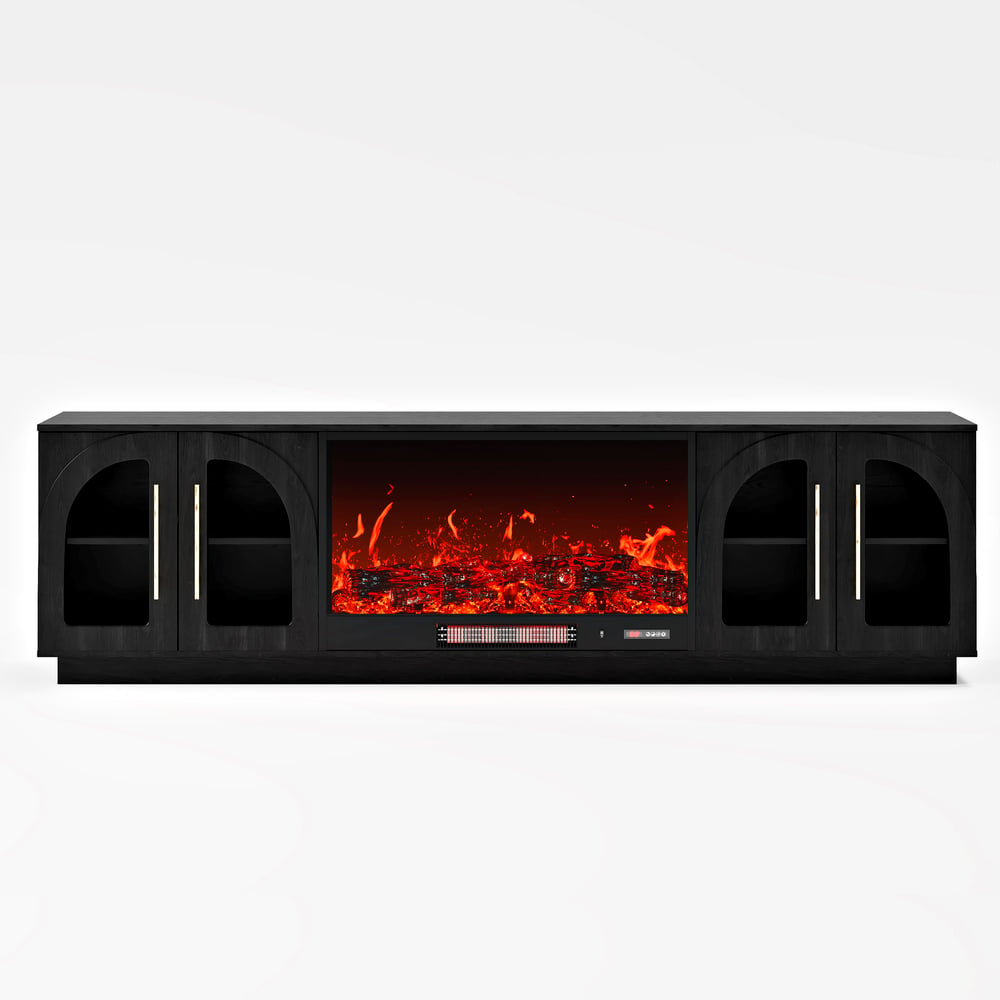 Arune 80" Arched Glass Doors TV Stand with Electric Fireplace & Remote Control window image