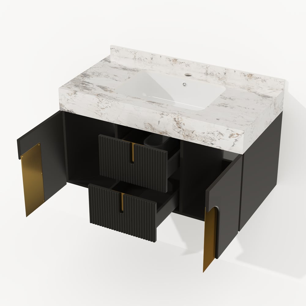 Artis 149cm Tall Bathroom Storage Cabinet & 92cm Wall-Mounted Single Vanity Set window image