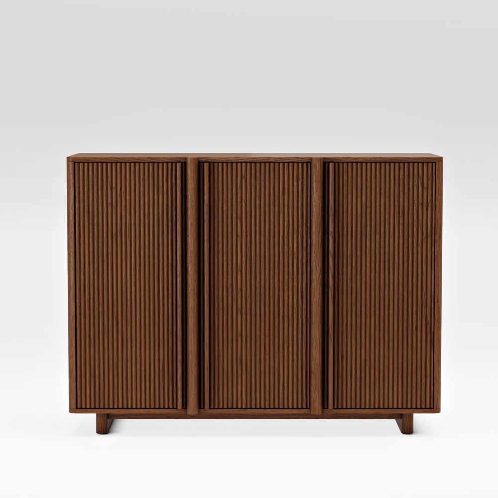 Lineva 48" Ash Wood Veneer Shoe Storage Fluted Entryway Cabinet window image