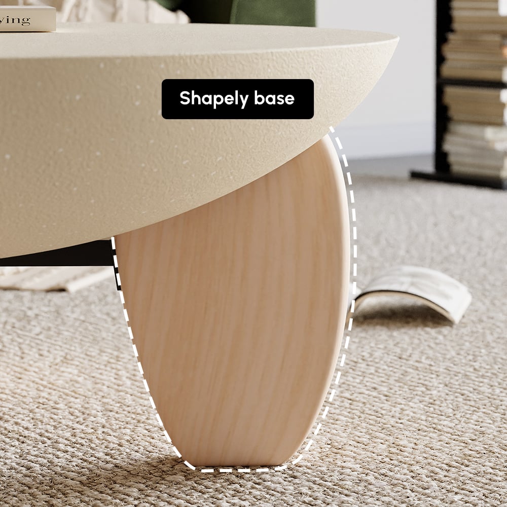 Mesa de Centro Curva Round de Betão e Nogueira com Pernas de Madeira Imagem da janela