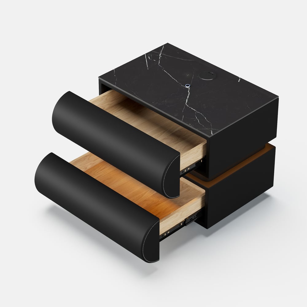 Humply Floating Leather 2-Drawer Smart LED Nightstand with Sintered Stone Top window image