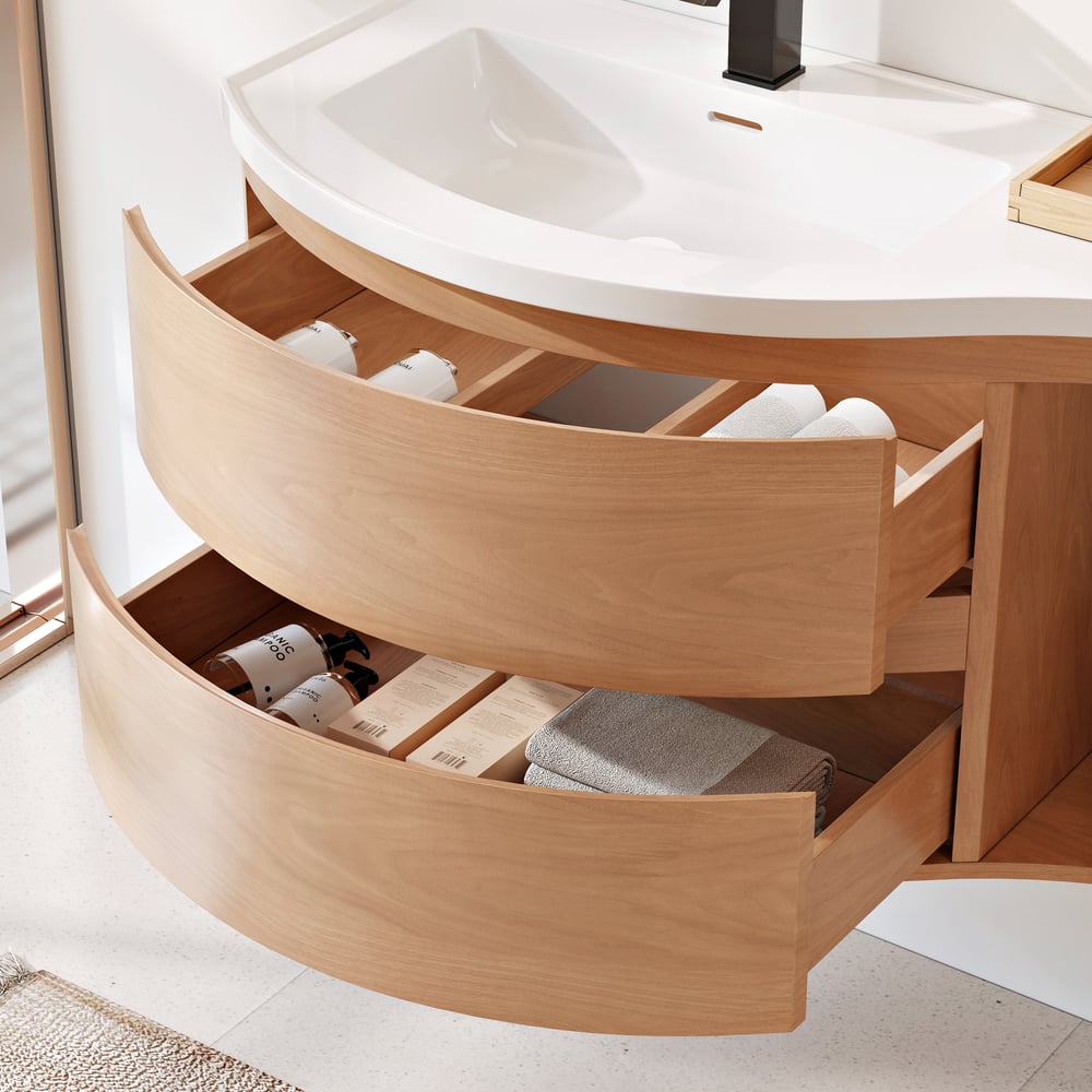 35" Floating Single Curved Bathroom Vanity with Sink & Storage window image