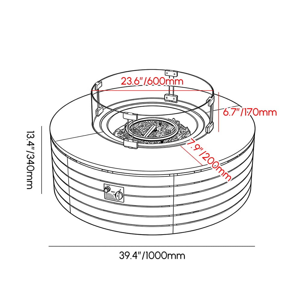 Axis 19.5" Round All-Weather Fire Pit Table weights dimensions image