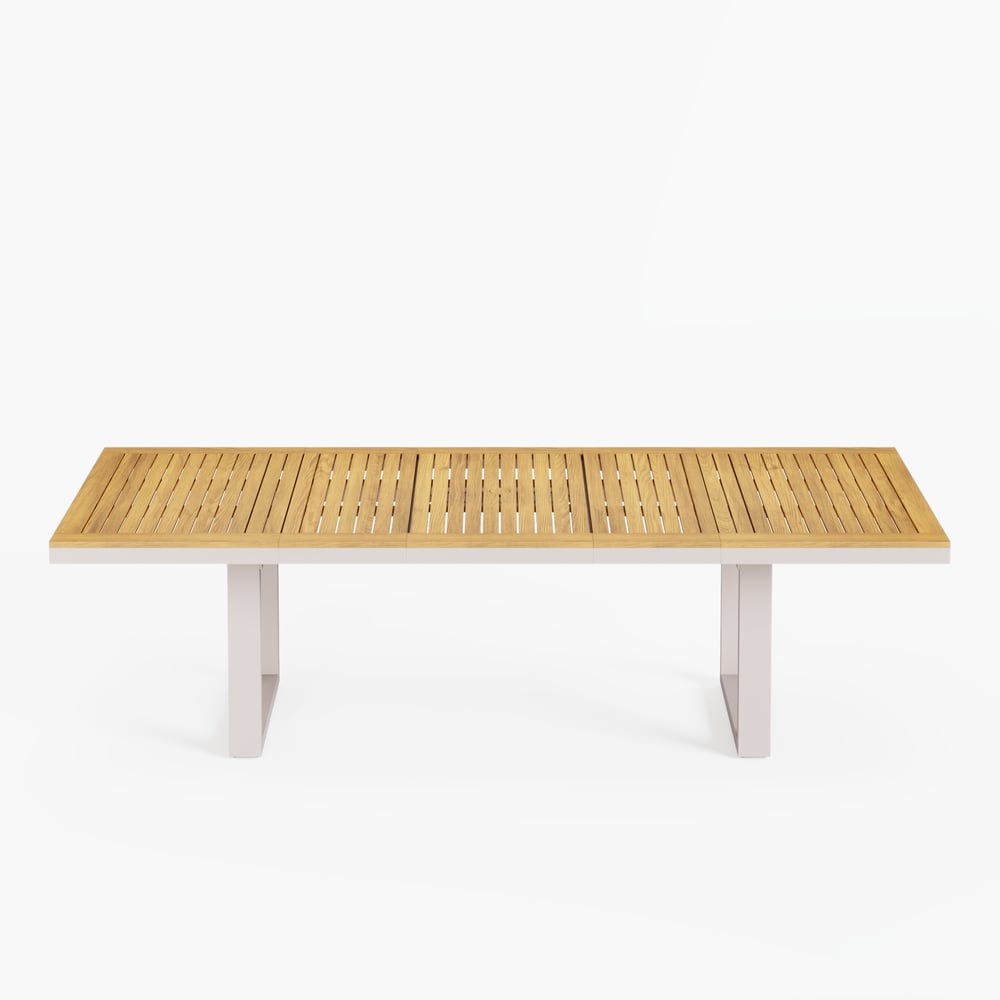 Table de salle à manger extensible d'extérieur Tevara en teck et aluminium image de fenêtre
