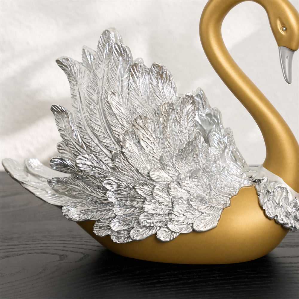 2-Piece Resin Swan Figurines – Elegant Gold Swan Decorative Storage Set window image