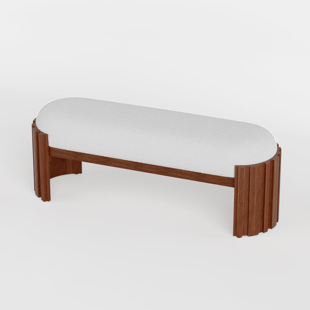 Aura 47” Walnut Wooden Boucle Upholstered Entryway Bench window image