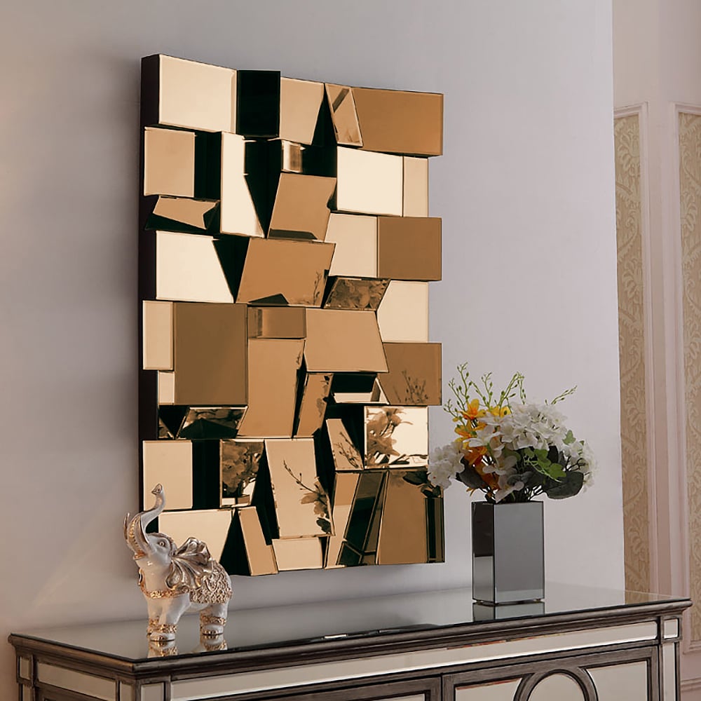 100cm Brown Glass Wall Mirror Geometric Decorative Mirror Vertical & Horizontal Mounting window image