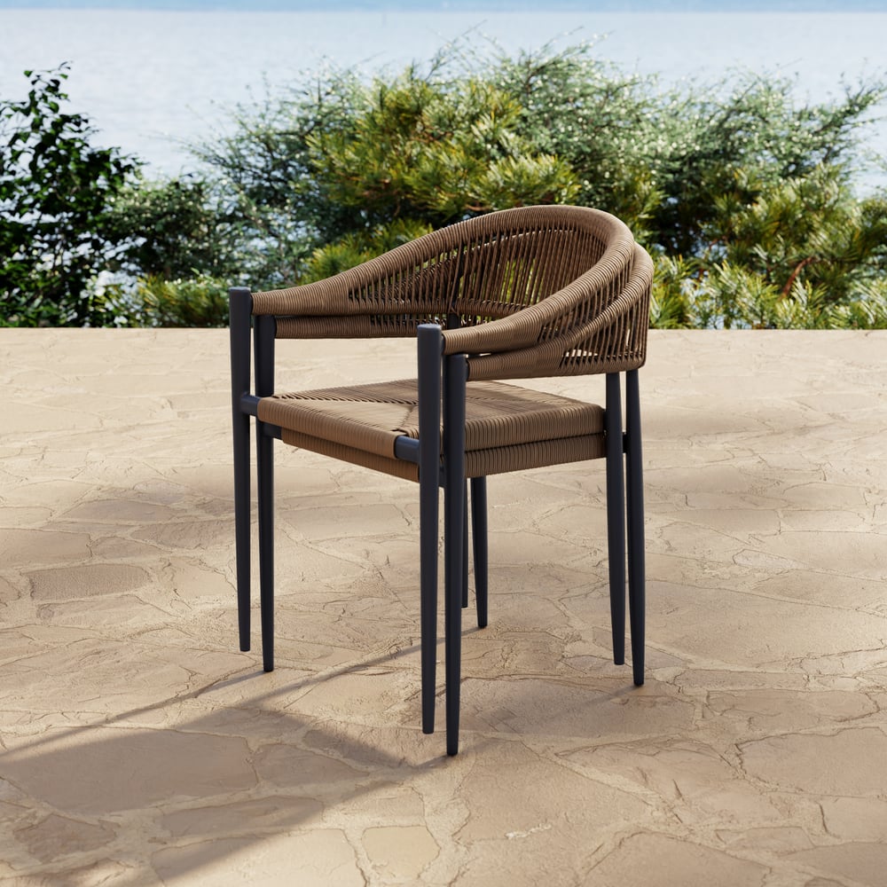 Aluminum Stackable Patio Dining Chair Dark Gray Set of 2 window image