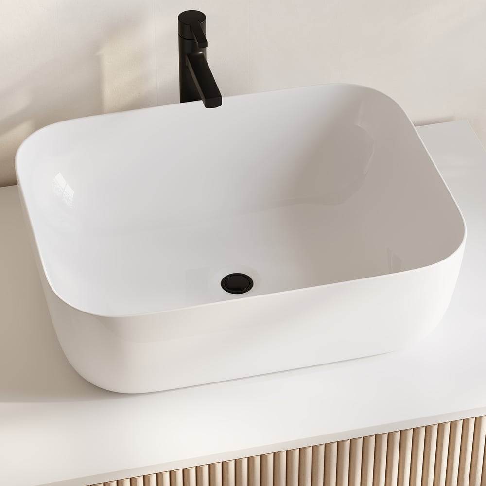 80cm Fluted Freestanding Bathroom Vanity with Vessel Sink, 3-Drawers, Sintered Stone top window image