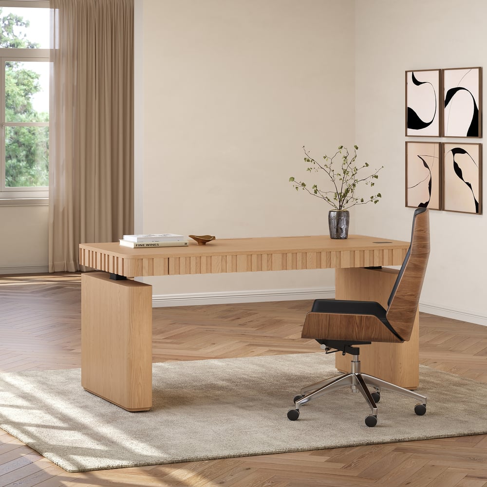 Aura 160 cm Natural Fluted Electric Adjustable Standing Desk window image