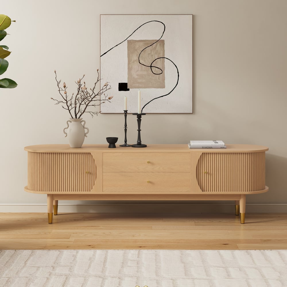 72" Ash Wood Fluted TV Stand with Storage window image