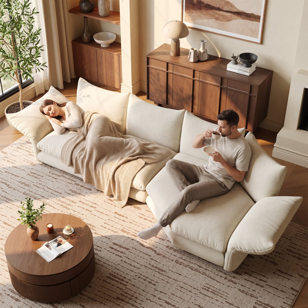 130" 3-Piece Chenille Sectional Sofa with Chaise and Adjustable Armrests & Backrest window image