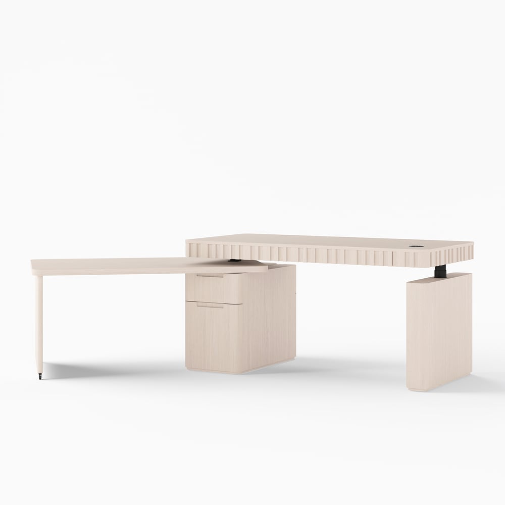 Aura 63" Whitewash Fluted 360-Degree Rotating Desk Electric Adjustable Standing Desk window image