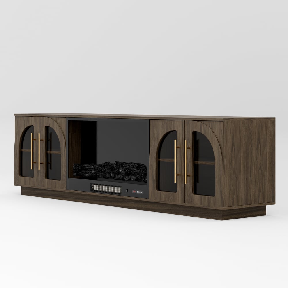Arune 80" Arched Glass Doors Electric Fireplace TV Stand with Remote Control window image