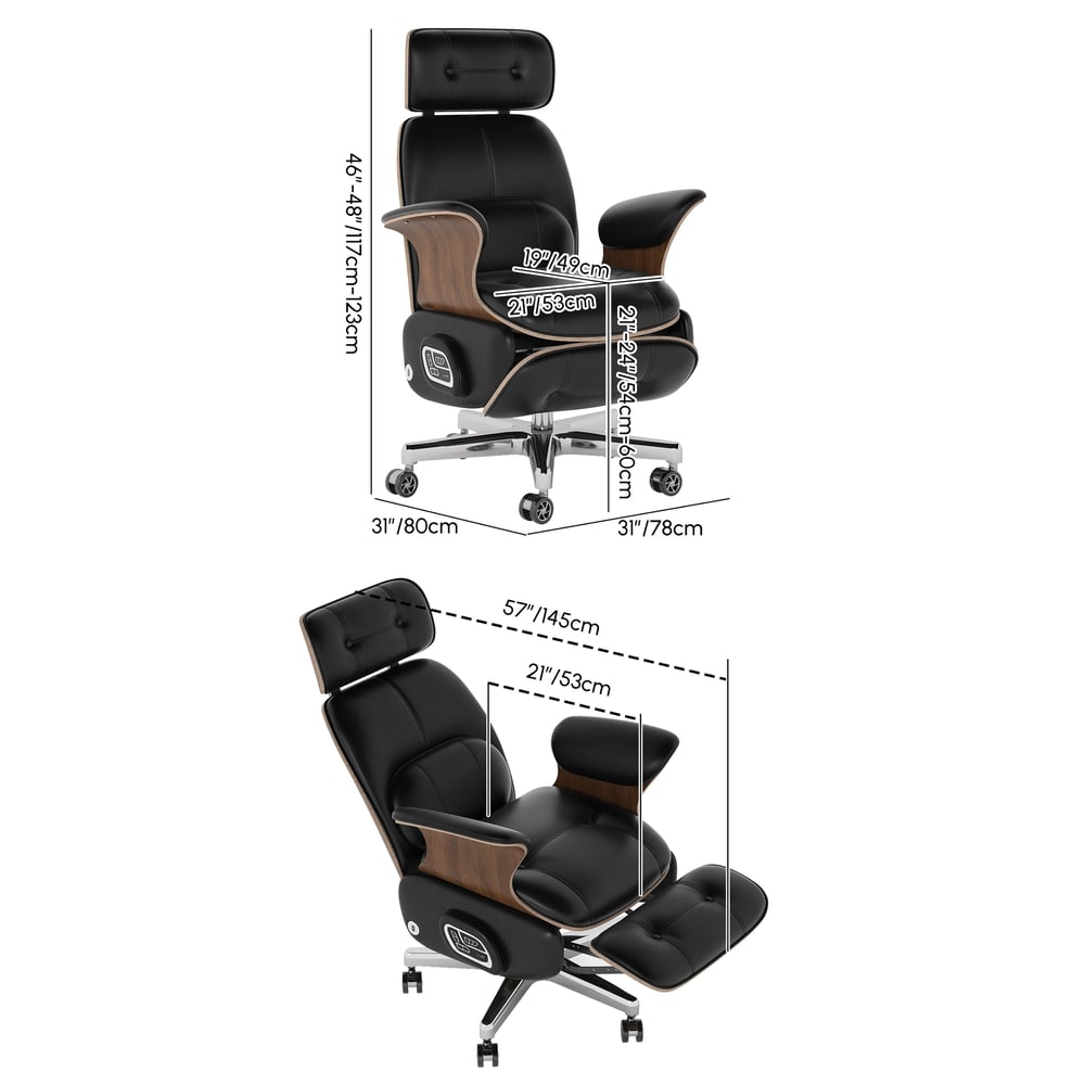 Black Genuine Leather Power Reclining Executive Office Chair Swivel Office Desk Chair weights dimensions image