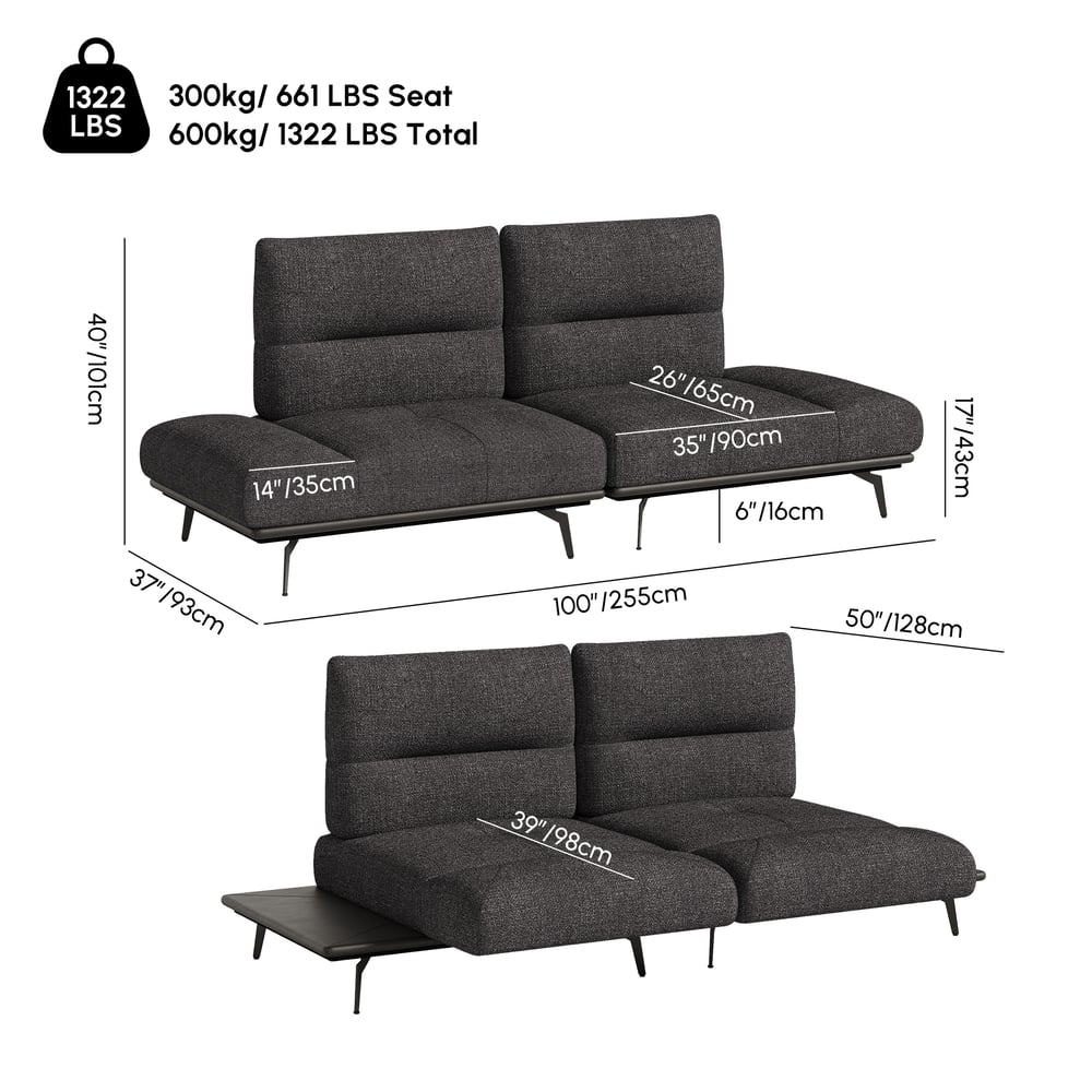 2-Piece Yarn-Dyed Fabric and Faux Leather Reclining Sectional Sofa weights dimensions image