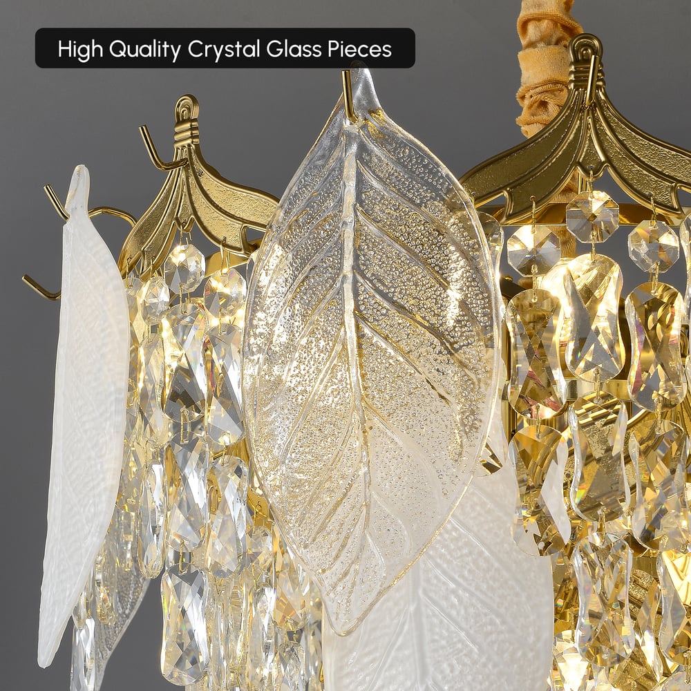 Luxusní patrový lustr z listového skla a křišťálu s nastavitelnou výškou zavěšení obrázek okna