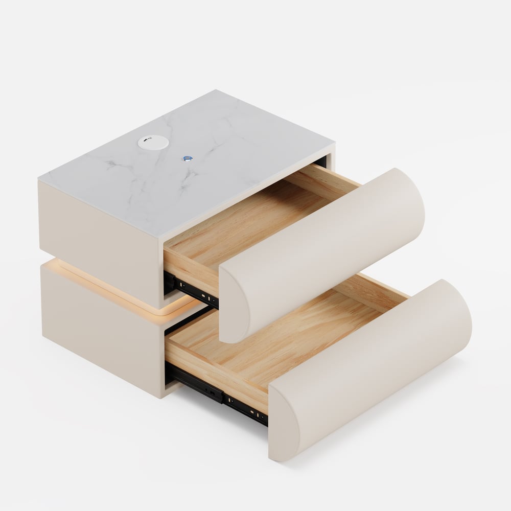 Humply Floating Leather 2-Drawer Smart LED Nightstand with Sintered Stone Top window image