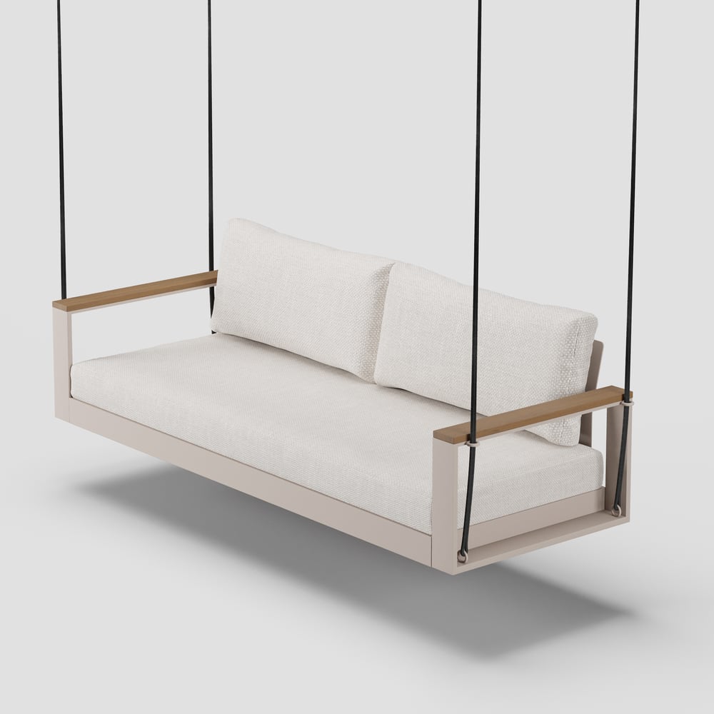 Tevara Outdoor 2-Seater Hanging Swing Sofa in Sand with Black Cover window image