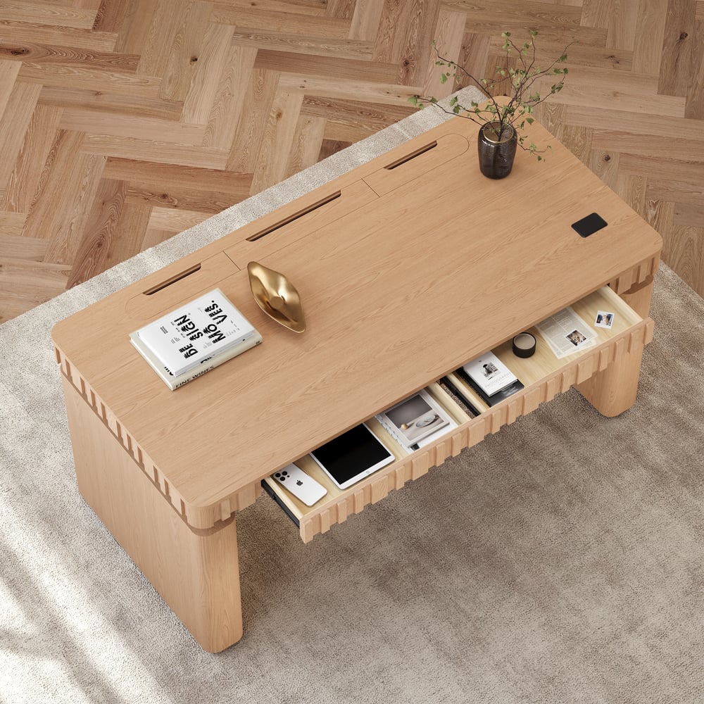 Aura 160 cm Natural Fluted Electric Adjustable Standing Desk window image
