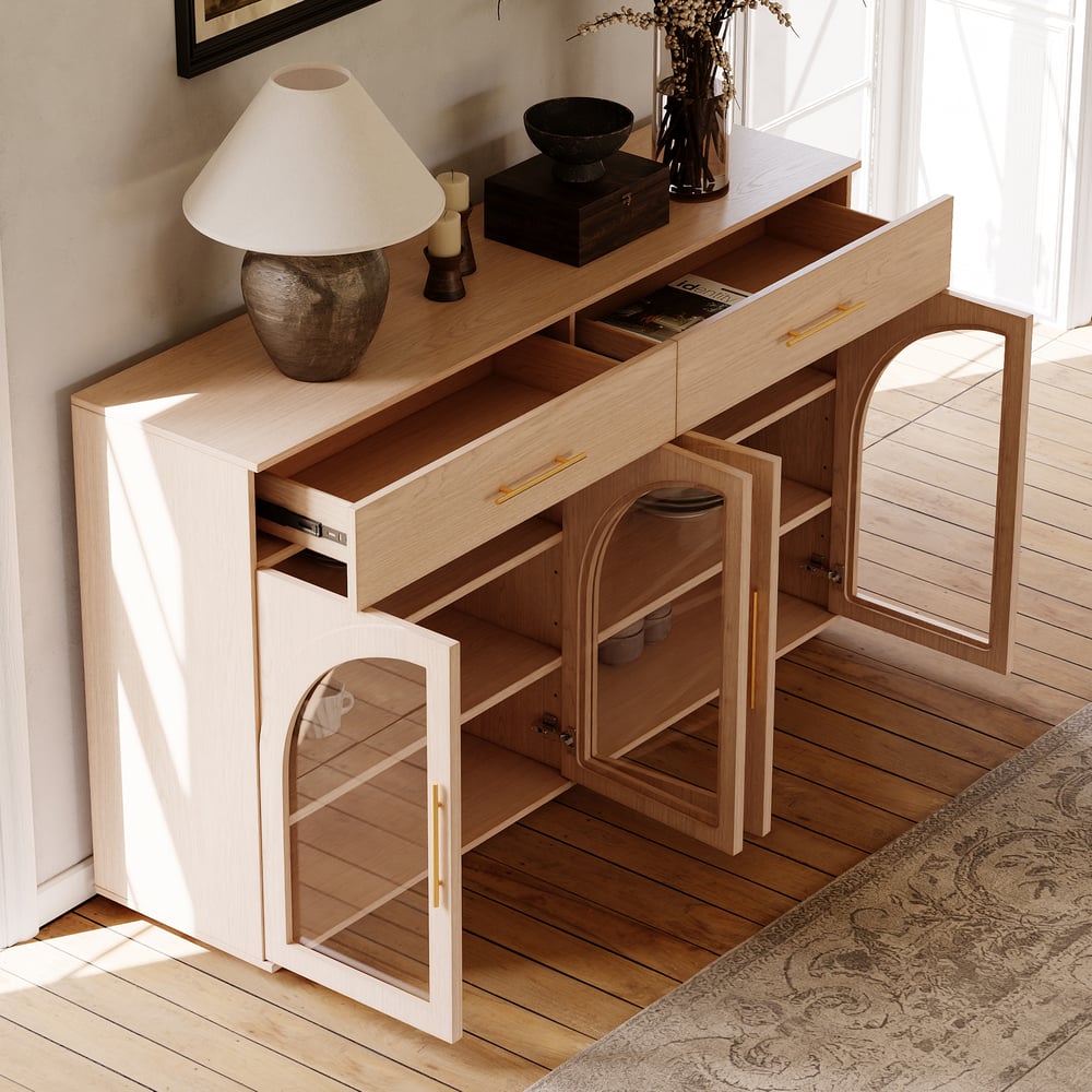 Arune 63" Natural Wood Sideboard with Storage & LED Lights window image
